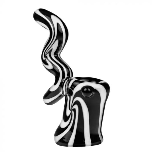 Glass Sherlock Bubbler Pipe - Black and White Swirl